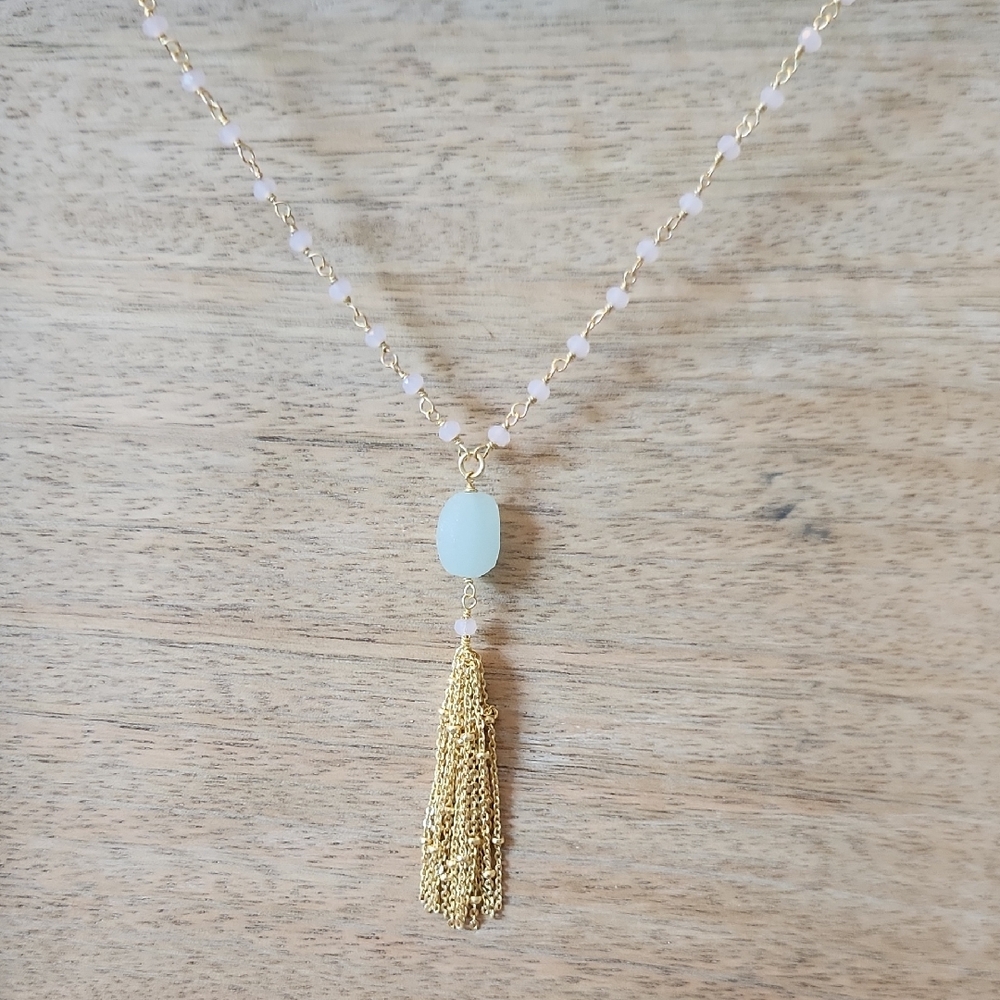 Chic Gold Tassel Necklace With Stones